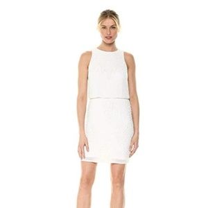 Aidan Mattox White Beaded Blouson Cocktail Dress